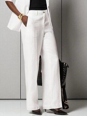 J. Crew Harbor Pant 100% Linen Wide Leg Size Large Classic White Lined  CH853